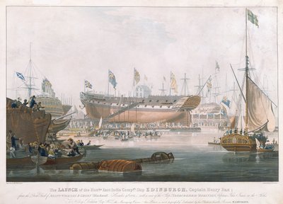Edinburghin laukaisu Blackwallissa 9. marraskuuta 1825, maalannut Huggins tekijältä Edward Duncan