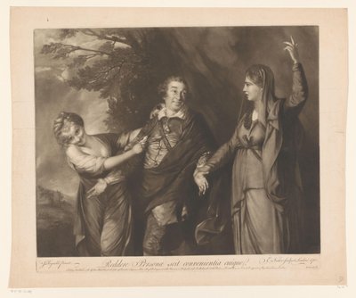 Portret van David Garrick tussen personifioi komediaa ja tragediaa Palauttaakseen henkilö tietää kunkin sopivuuden (nimi esineessä) tekijältä Edward Fisher