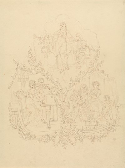 Naishahmot ja soittimia soittava Putti tekijältä Edward Francis Burney