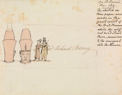 Kirje pastori Richard Burneylle, jossa on piirustus kolossaalipäästä British Museum Courtyardista tekijältä Edward Francis Burney