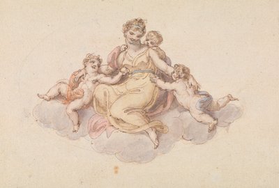 Äiti ja lapset istuvat pilvellä tekijältä Edward Francis Burney