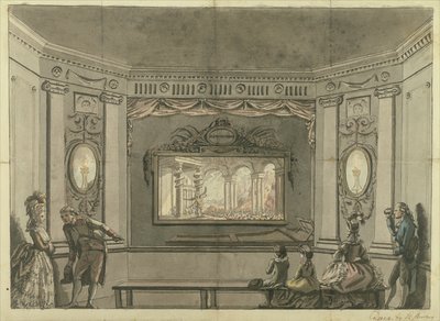 Maalaus de Loutherbourgsista Eido Phusikonista, jossa Saatana herättää kapinallisten enkeleitä tekijältä Edward Francis Burney