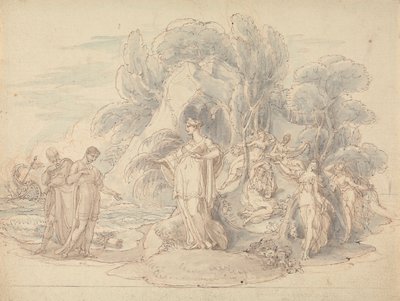 Telemachus ja mentori laskeutuvat Calypson saarelle tekijältä Edward Francis Burney