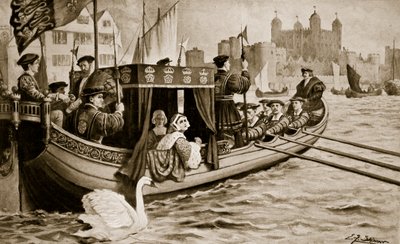 Catherine Howard kuljetetaan torniin, kuvitus teoksesta 