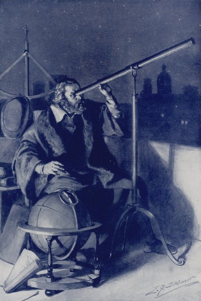 Galileo löytää uusia maailmoja (värilitografia) tekijältä Edward Frederick Skinner