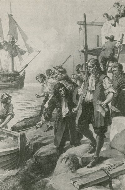 Merirosvot vievät Winstanleyn (litografia) tekijältä Edward Frederick Skinner