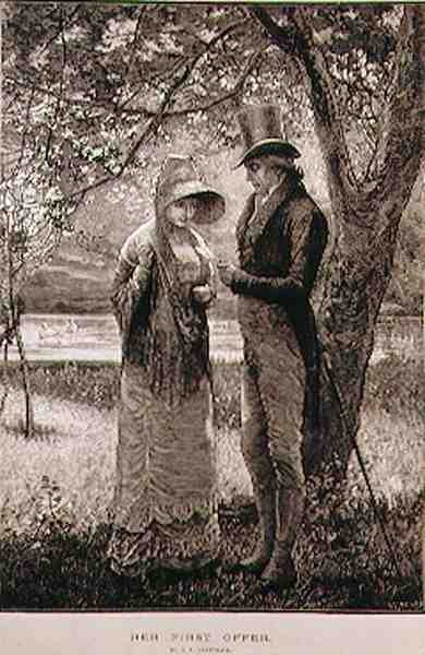 Hänen ensimmäinen tarjouksensa, kaiverrettu W. I. Mosses, The Illustrated London News, 23. heinäkuuta 1881 tekijältä Edward Frederick after Brewtnall