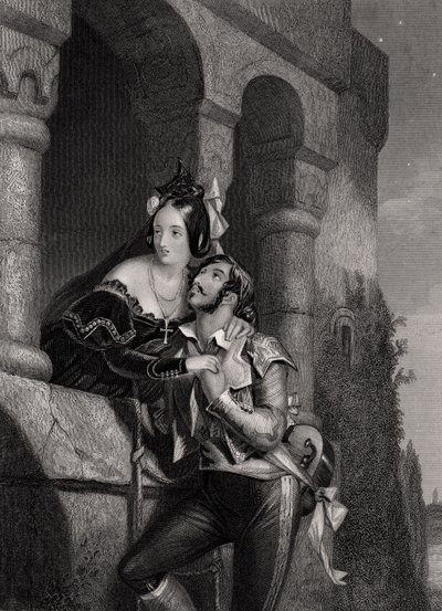 "Hyvää yötä, tuhat kertaa, hyvää yötä", kaiverrus W.H. Egleton William Shakespearen (1564-1616) "Romeosta ja Juliasta" tekijältä Edward Henry Corbould