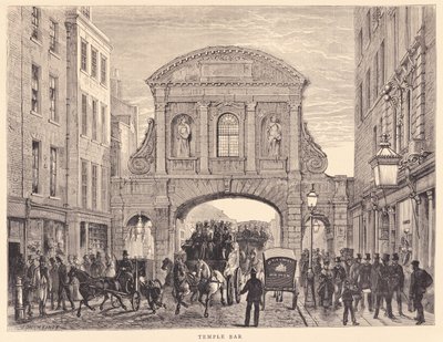 Temple Bar Fleet Streetillä, noin 1870 tekijältä Edward Henry Fahey