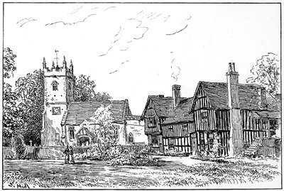 Cliffordin kirkko ja vanha talo, Stratford-upon-Avon, Warwickshire, 1885. tekijältä Edward Hull