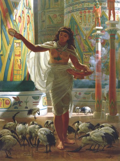 Pyhän Ibiksen ruokkiminen Karnacin hallissa (öljy kankaalle) tekijältä Edward John Poynter