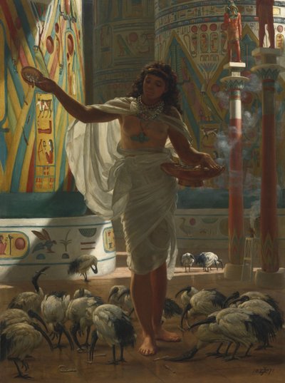 Pyhän Ibiksen ruokkiminen Karnakin hallissa, 1871 tekijältä Edward John Poynter