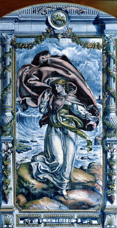 Lokakuu, hollantilaisen keittiön laattapaneelisarjasta, 1867-8 tekijältä Edward John Poynter