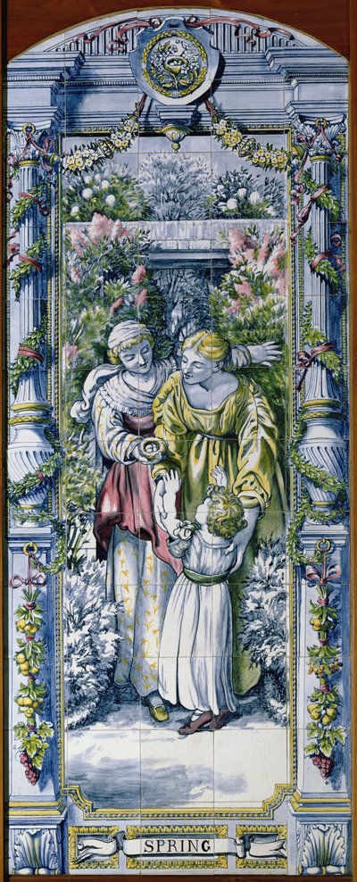 Kevät, sarjasta laattapaneeleja, jotka on suunnitellut Sir Edward Poynter ja valmistanut Minton, Campbell and Company, hollantilainen keittiö, 1867-8 (keraaminen) tekijältä Edward John Poynter