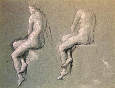 Tutkimuksia "The Champion Swimmerille", n. 1914 (liitu paperille) tekijältä Edward John Poynter