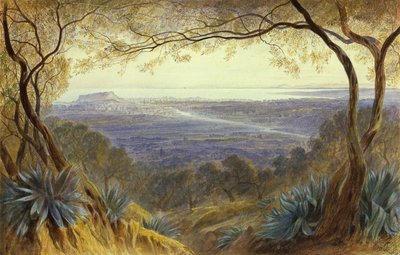 Kaukainen näkymä Nizzaan kukkuloilta tekijältä Edward Lear