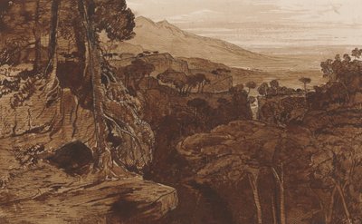 Bavella, Korsika, n. 1868 (kynä ja muste pesulla paperille) tekijältä Edward Lear