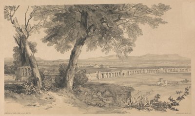 Rooman maaseutu Villa Matteista nähtynä, teoksesta ”Näkymiä Roomasta ja sen ympäristöstä”, 1841 tekijältä Edward Lear