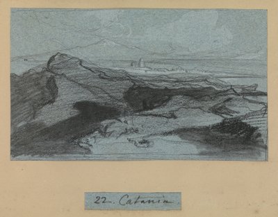 Catania, Näkymät Sisiliaan (liitu ja guassi sinisellä paperilla) tekijältä Edward Lear