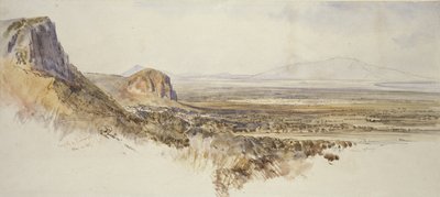 Kaukainen näkymä Borghettoon ja Partenicoon, Sisiliaan, 1847 (kynä ja ruskea muste vesivärillä ja grafiitilla luonnonvalkoisella paperilla) tekijältä Edward Lear