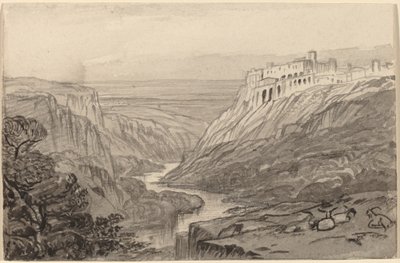 Vuohet lepäävät Narni-joen rotkon yläpuolella, Italia, 18841885. tekijältä Edward Lear