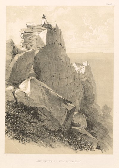 Kuvitettu retki Italiassa voi. II: Muinaiset muurit, Monte Circello, 1846. tekijältä Edward Lear