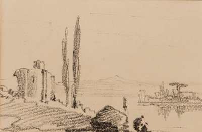 Italialainen capriccio, n. 1837 (musta liitu paperille) tekijältä Edward Lear