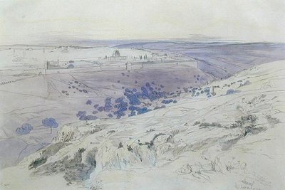 Jerusalem, 24.-28.4.1858 (kynä, muste ja akvarelli paperille) tekijältä Edward Lear