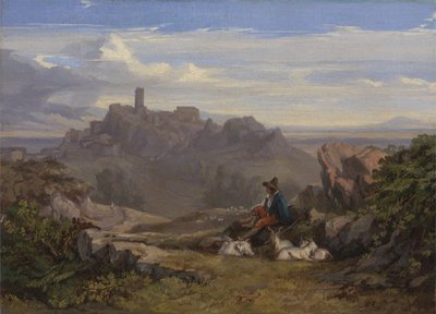 Maisema vuohipaimen kanssa, n. 1842 tekijältä Edward Lear