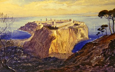 Monaco (akvarelli ja guassi paperille) tekijältä Edward Lear