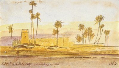 Lähellä Wady Halfehia, 17.30, 6. helmikuuta 1867 (muste ja wc) tekijältä Edward Lear