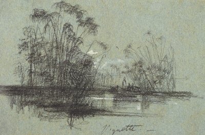 Papyrus anapuksella, Views of Sicilysta (musta liitu ja vartaloväri sinisellä paperilla) tekijältä Edward Lear