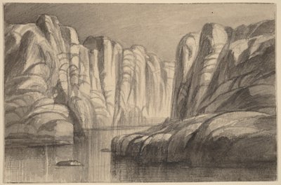 Kallioalueen läpi mutkitteleva joki (Philae, Egypti) tekijältä Edward Lear