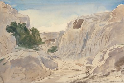 Mosta Rocky Valley, Malta, 14:15 (3. huhtikuuta 1866). tekijältä Edward Lear