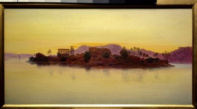 Auringonlasku Philaen saarella Egyptissä Edward Learin (1812-1888) maalaus (ec.angl.) 1861 su. 0,23x0,43 m Chantilly, Musee Conde tekijältä Edward Lear