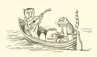 Pöllö ja kissa (kaiverrus) tekijältä Edward Lear