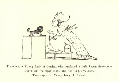 Siellä oli nuori nainen Korsikasta, joka osti pienen ruskean Saucy-curin tekijältä Edward Lear
