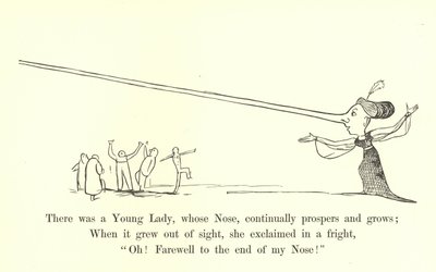 Siellä oli nuori nainen, jonka nenä kukoistaa ja kasvaa jatkuvasti tekijältä Edward Lear