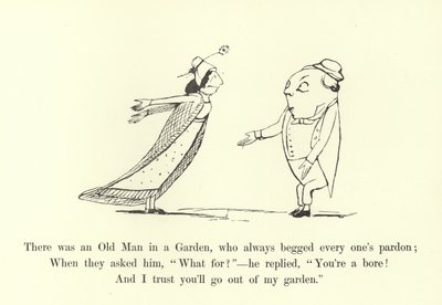 Puutarhassa oli vanha mies, joka aina pyysi jokaiselta anteeksi tekijältä Edward Lear