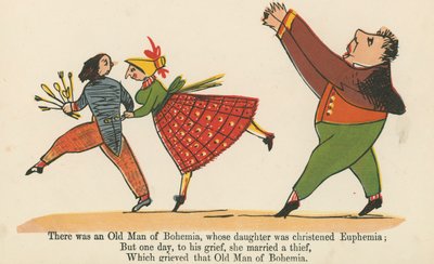 Olipa kerran Böömin vanhus, jonka tytär kastettiin Eufemiaksi, Frederick Warne and Co., Lontoo, n. 1875, julkaisemasta "A Book of Nonsense" -kirjasta. tekijältä Edward Lear