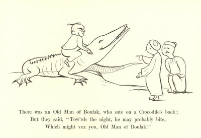 Siellä oli Boulakin vanha mies, joka istui krokotiilin selässä tekijältä Edward Lear