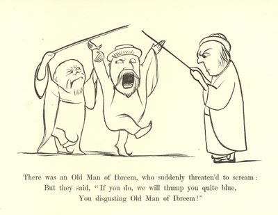 Siellä oli Ibreemin vanha mies, joka yhtäkkiä uhkasi huutaa tekijältä Edward Lear