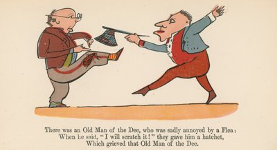 Olipa kerran Deen vanha mies, jota kirppu harmillisesti ärsytti, kirjasta "A Book of Nonsense", julkaissut Frederick Warne and Co., Lontoo, n. 1875. tekijältä Edward Lear
