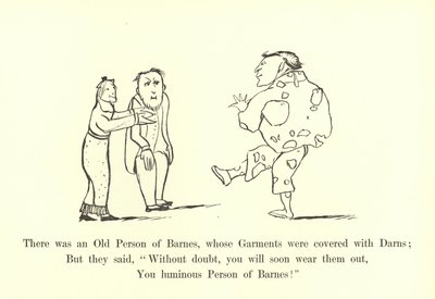 Siellä oli Barnesin vanha henkilö, jonka vaatteet olivat peitetty Darnsilla tekijältä Edward Lear