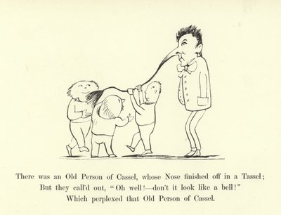 Siellä oli Casselin vanha henkilö, jonka nenä päättyi tupsuun tekijältä Edward Lear