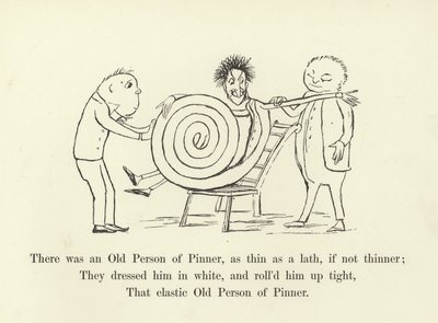 Siellä oli Pinnerin vanha henkilö, ohut kuin lista, ellei ohuempi tekijältä Edward Lear