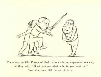 Siellä oli Sarkin vanha henkilö, joka teki epämiellyttävän huomautuksen tekijältä Edward Lear