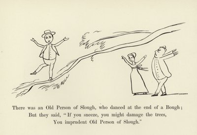 Olipa kerran eräs Sloughin vanhus, joka tanssi oksan päässä... tekijältä Edward Lear