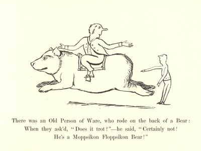 Siellä oli vanha henkilö, joka ratsasti karhun selässä tekijältä Edward Lear