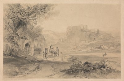 Valmontone, teoksesta ”Näkymiä Roomasta ja sen ympäristöstä”, 1841 tekijältä Edward Lear